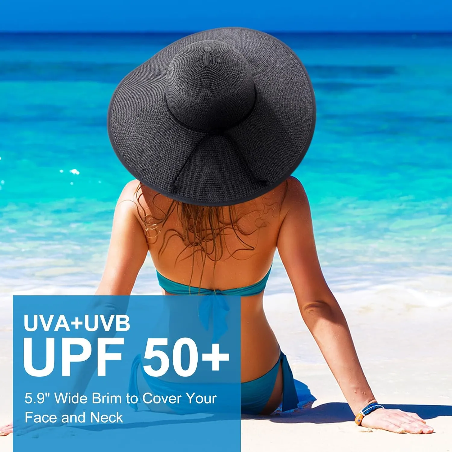 Beach Hats for Women Men Big Straw Wide Brim Summer Hat Floppy Foldable Roll up Cap for Beach Outdoor UPF 50 