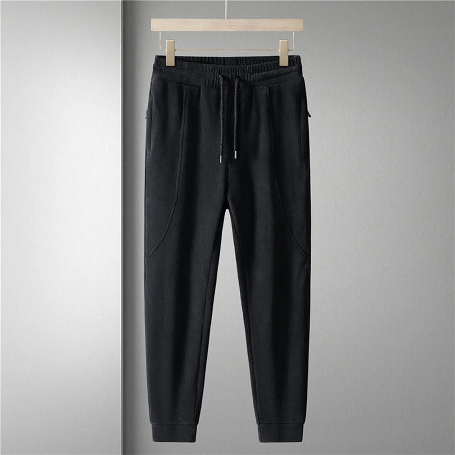 Bidobibo Fleece Pants Men Zipper Pocket Straight Leg Joggers Sherpa Lined Pants for Men Plus Size Thermal Warm Sweatpants