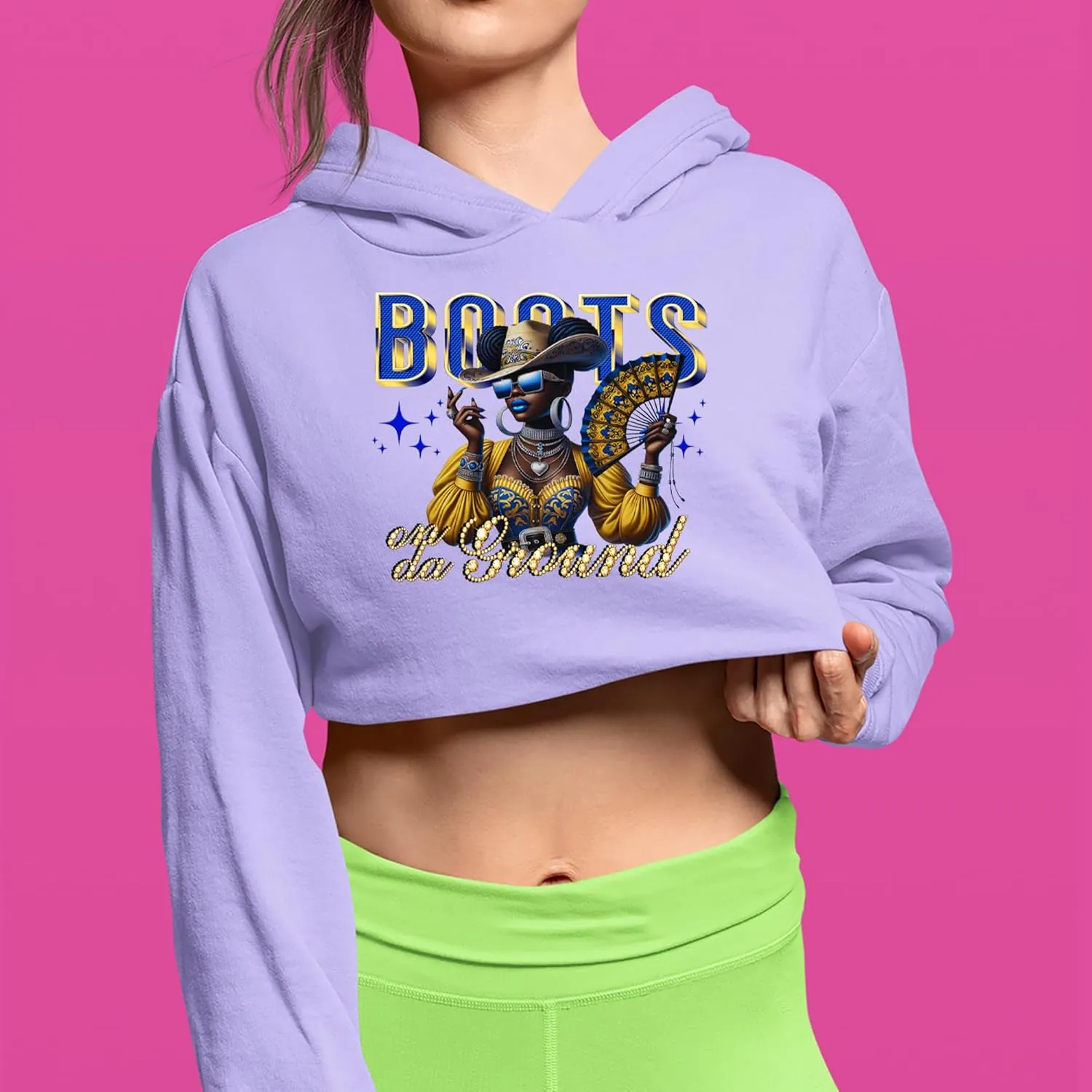 Boots On Da Ground Folding Fan Cropped Fleece Hoodie, Soft & Cozy, Trendy Fit