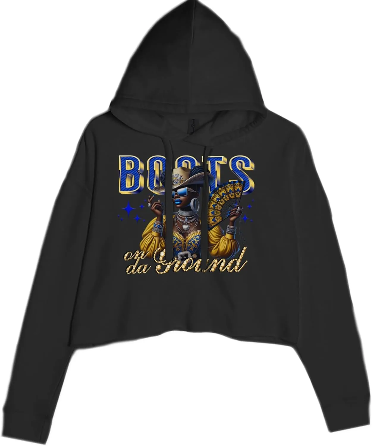 Boots On Da Ground Folding Fan Cropped Fleece Hoodie, Soft & Cozy, Trendy Fit