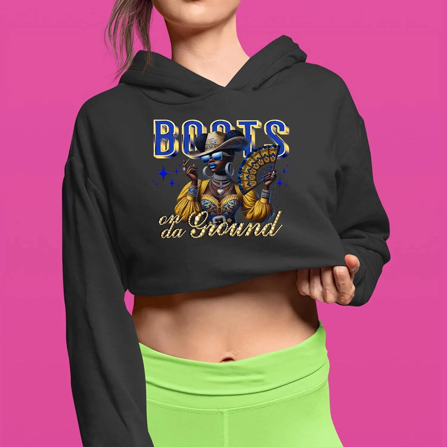Boots On Da Ground Folding Fan Cropped Fleece Hoodie, Soft & Cozy, Trendy Fit