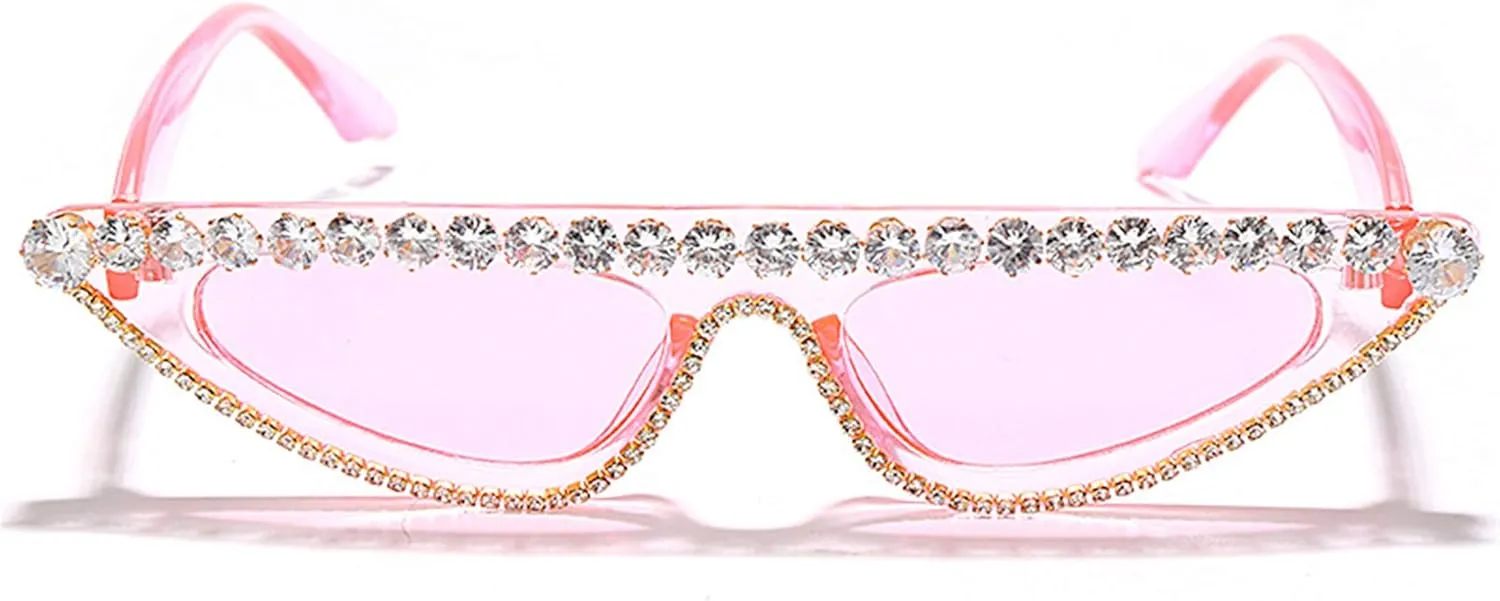 bullabulling Small Vintage Diamond Cat Eye Crystal Sunglasses for Women UV400 Protection