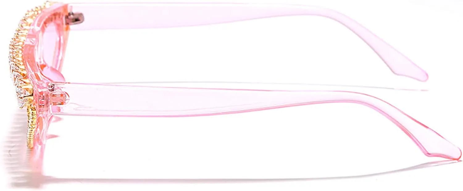 bullabulling Small Vintage Diamond Cat Eye Crystal Sunglasses for Women UV400 Protection