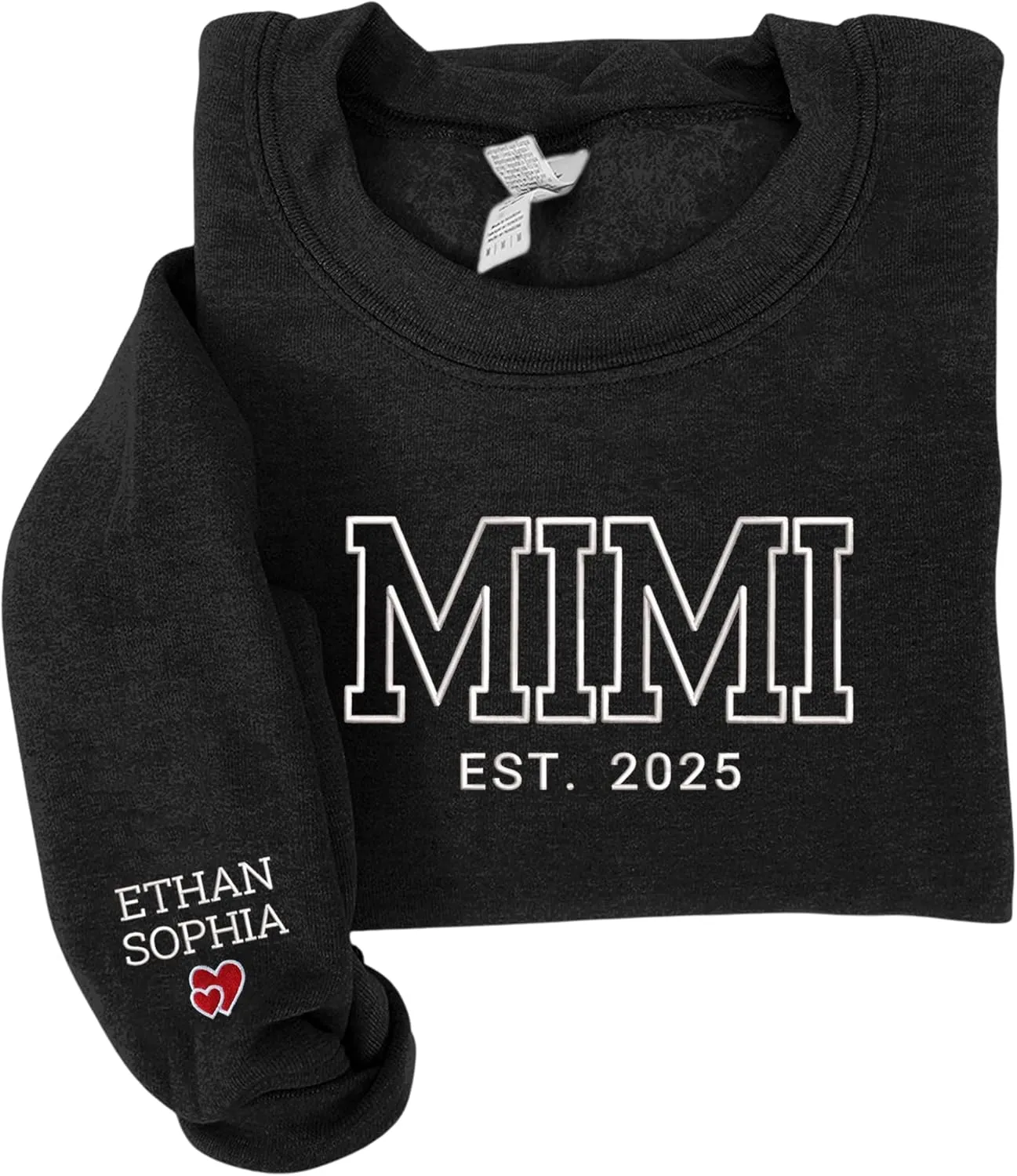 Custom Embroidered Mama Sweatshirt with Kids Names on Sleeve - Personalized Gifts for Mom Grandma Women