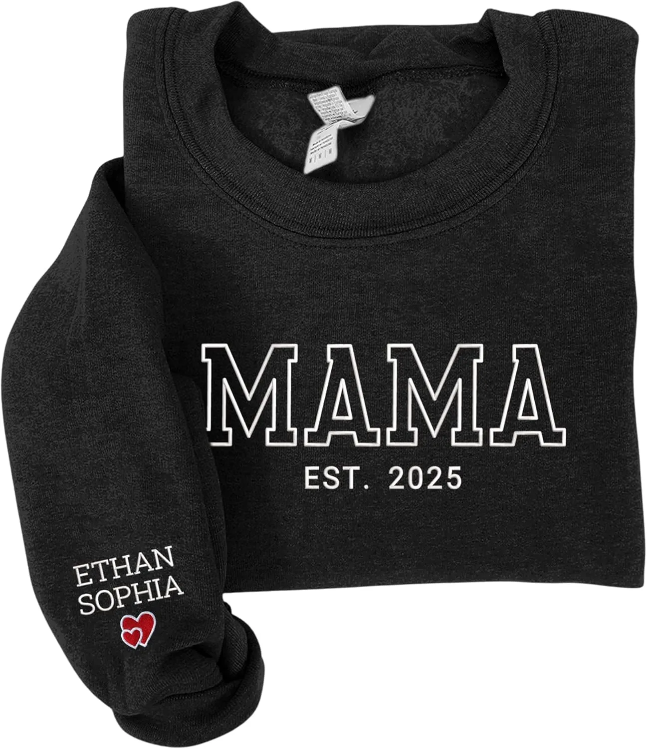 Custom Embroidered Mama Sweatshirt with Kids Names on Sleeve - Personalized Gifts for Mom Grandma Women