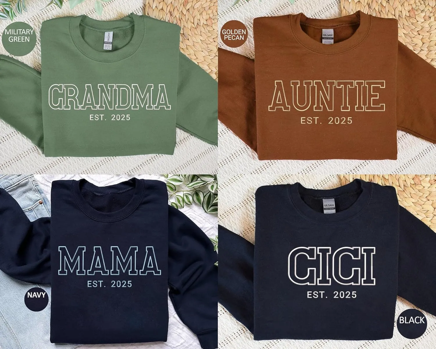 Custom Embroidered Mama Sweatshirt with Kids Names on Sleeve - Personalized Gifts for Mom Grandma Women