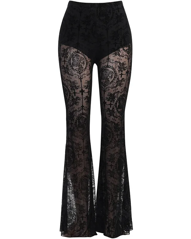 Dark Sexy Slim Fit Printed Lace High Waisted Flared Pants
