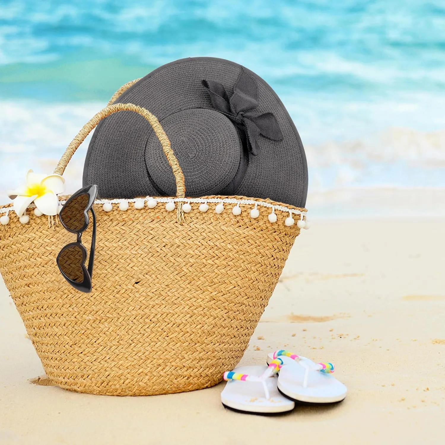 DRESHOW Beach Hats for Women Big Straw Wide Brim Summer Hat Floppy Foldable Roll up Cap Sun Hat UPF 50 