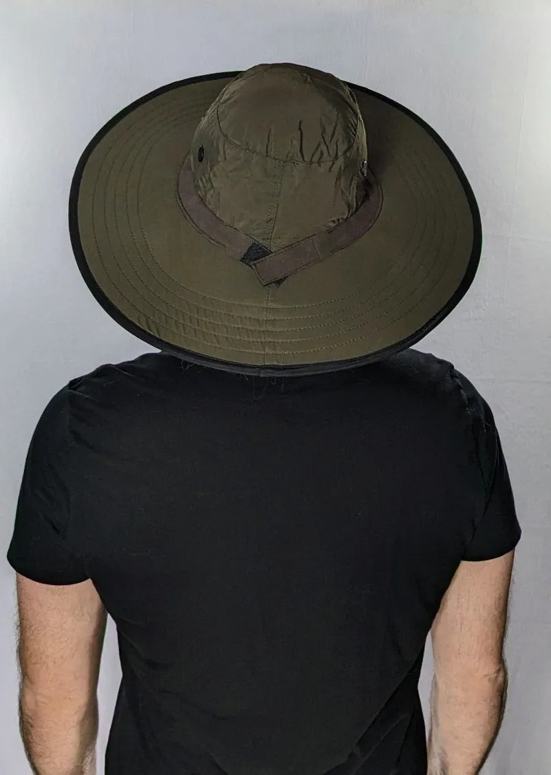 Extra Big Brim Olive Hat Chin Strap Breathable Unisex