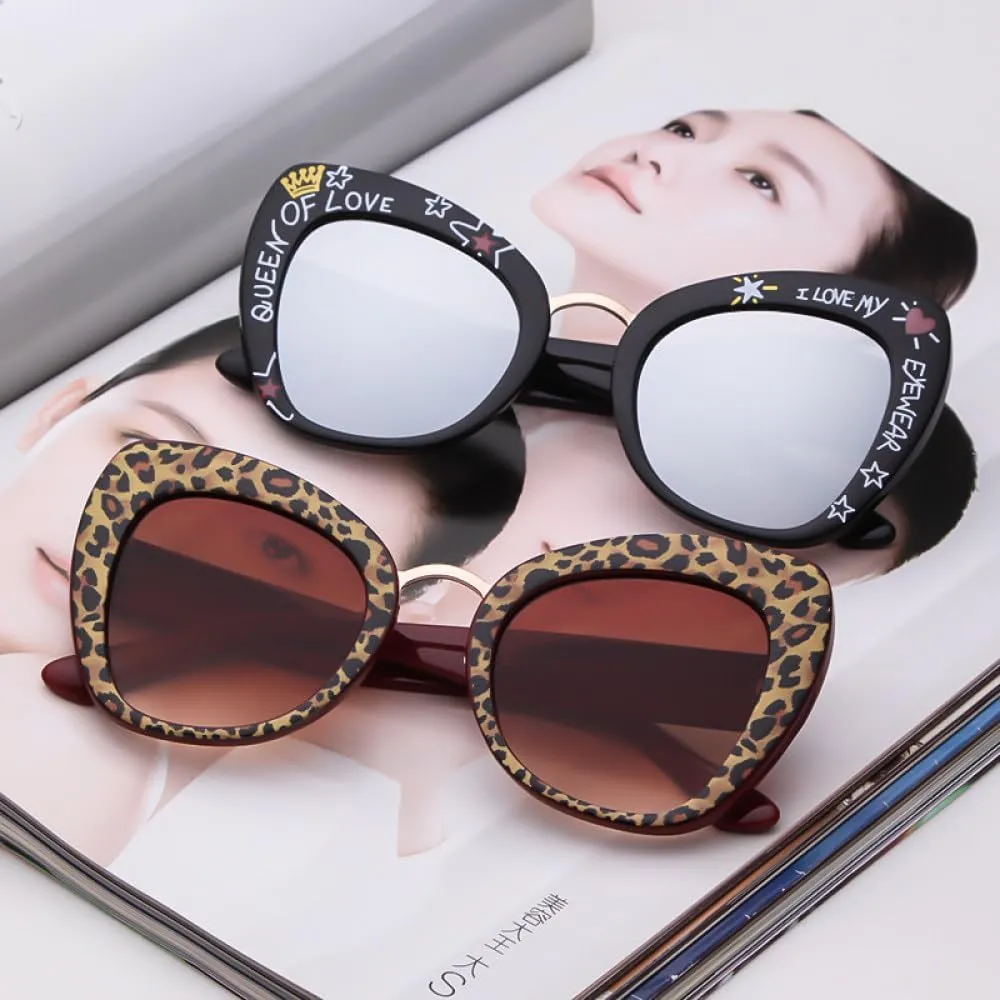 Fashion Cat Eye Sunglasses Women Vintage Letter Leopard Twill Sun Glasses Punk Shades Uv400