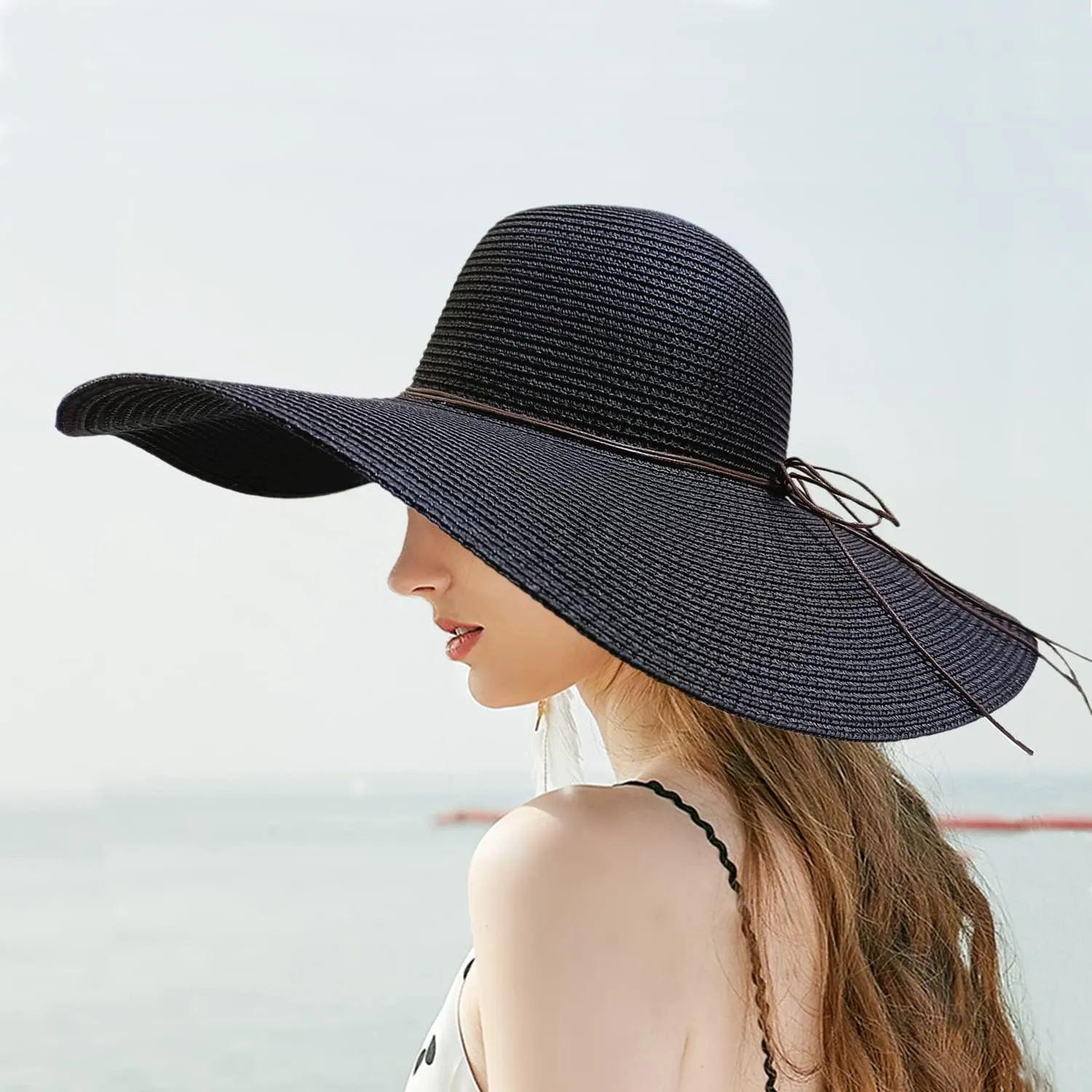 Floppy Big Beach Straw Hats for Women Foldable Summer Wide Brim Packable Sun Hat Womens Travel Straw Fedora Hat