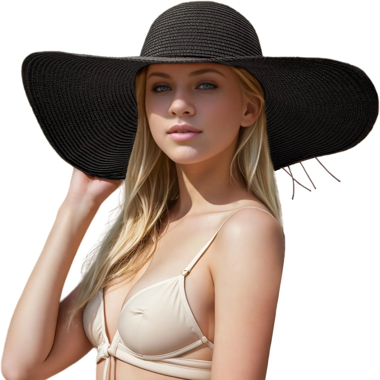 Floppy Big Beach Straw Hats for Women Foldable Summer Wide Brim Packable Sun Hat Womens Travel Straw Fedora Hat