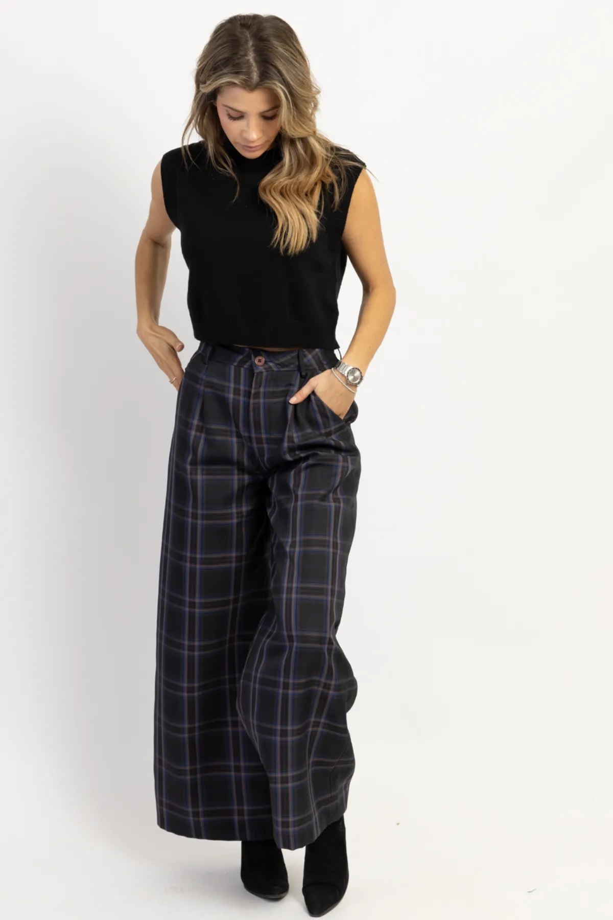 FRANCOISE CHARCOAL PLAID TROUSER PANT