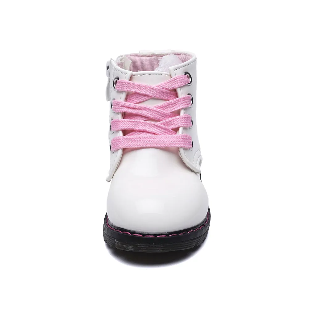 Girl's Lace-Up Ankle Boots, Waterproof Side Zipper Rain Shoes