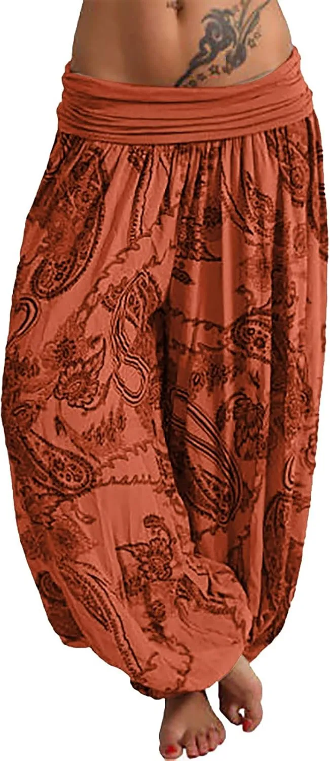 Harem Pants Women Hippie High Waist Boho Petite Length Pants 2024 Plus Size Causal Yoga Flowy Lounge Pajama Joggers