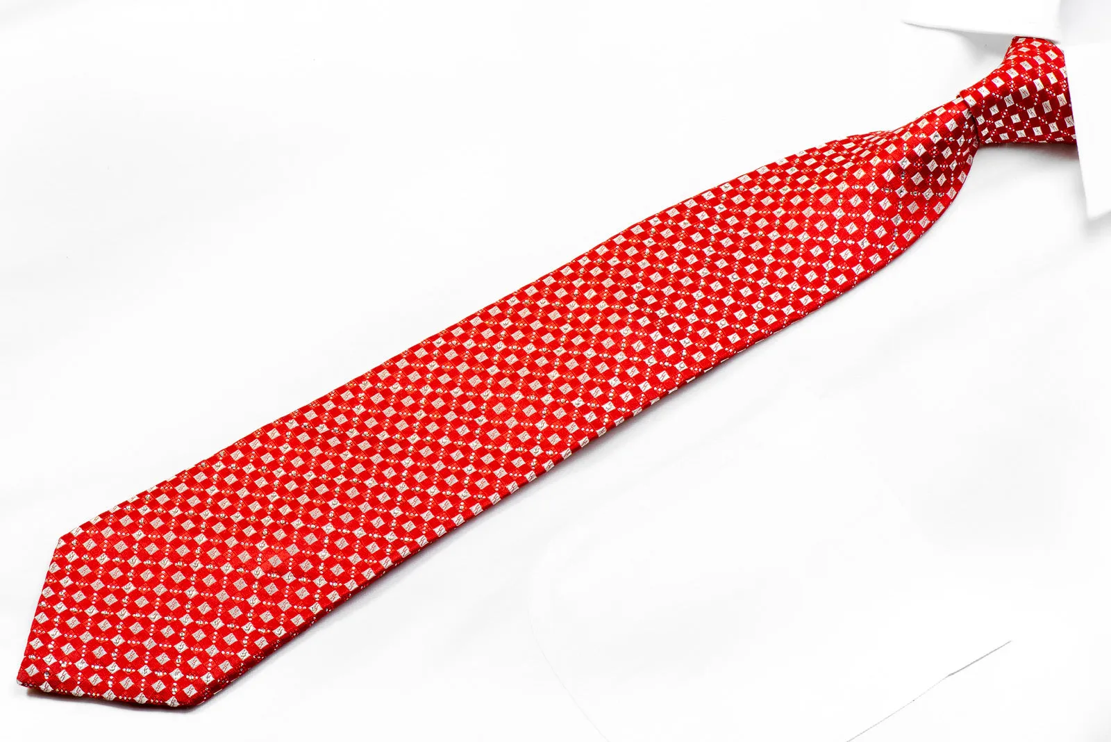 Indian Homme Rhinestone Tie Silver Micro Squares On Red With Sparkles