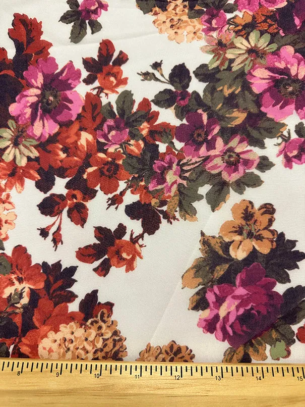 Ivory Multi Floral Print Poly Chiffon Fabric