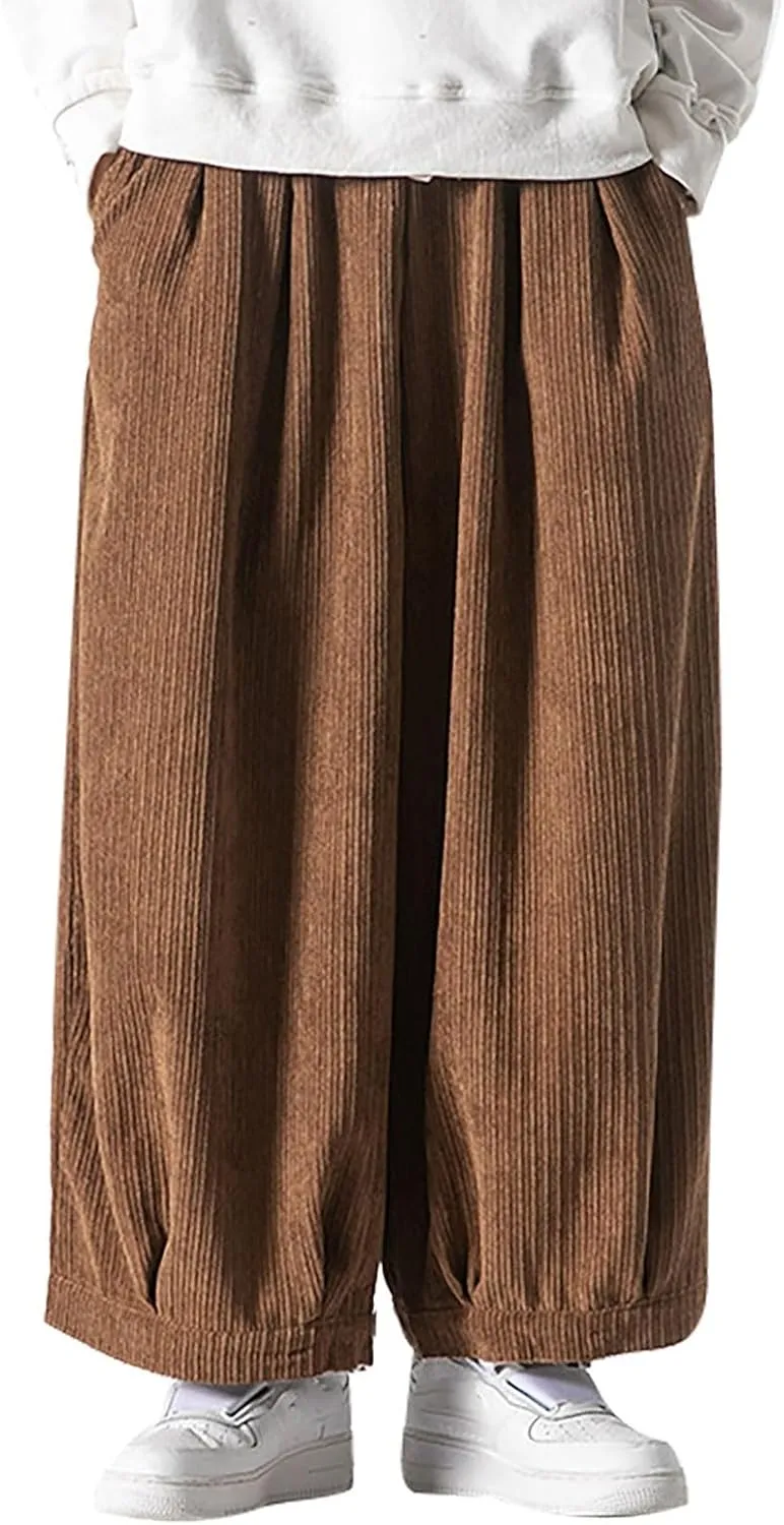 Loose Corduroy Pants for Men Big and Tall Straight Wide Leg Cotton Trousers Casual Elastic Waist Drawstring Sweatpant