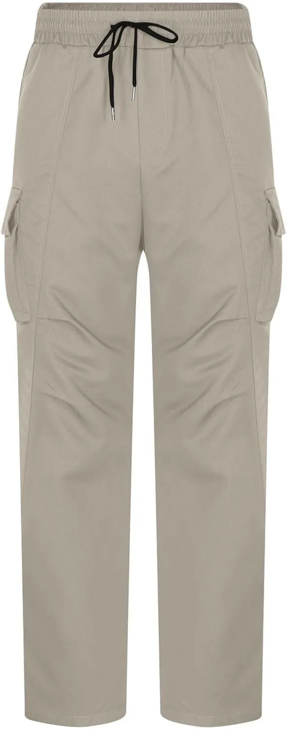 Mens Cargo Pants Elastic Waist Drawstring Slim Fit Skinny Joggers for Men Lightweight Hiking Pants with Multi Pockets