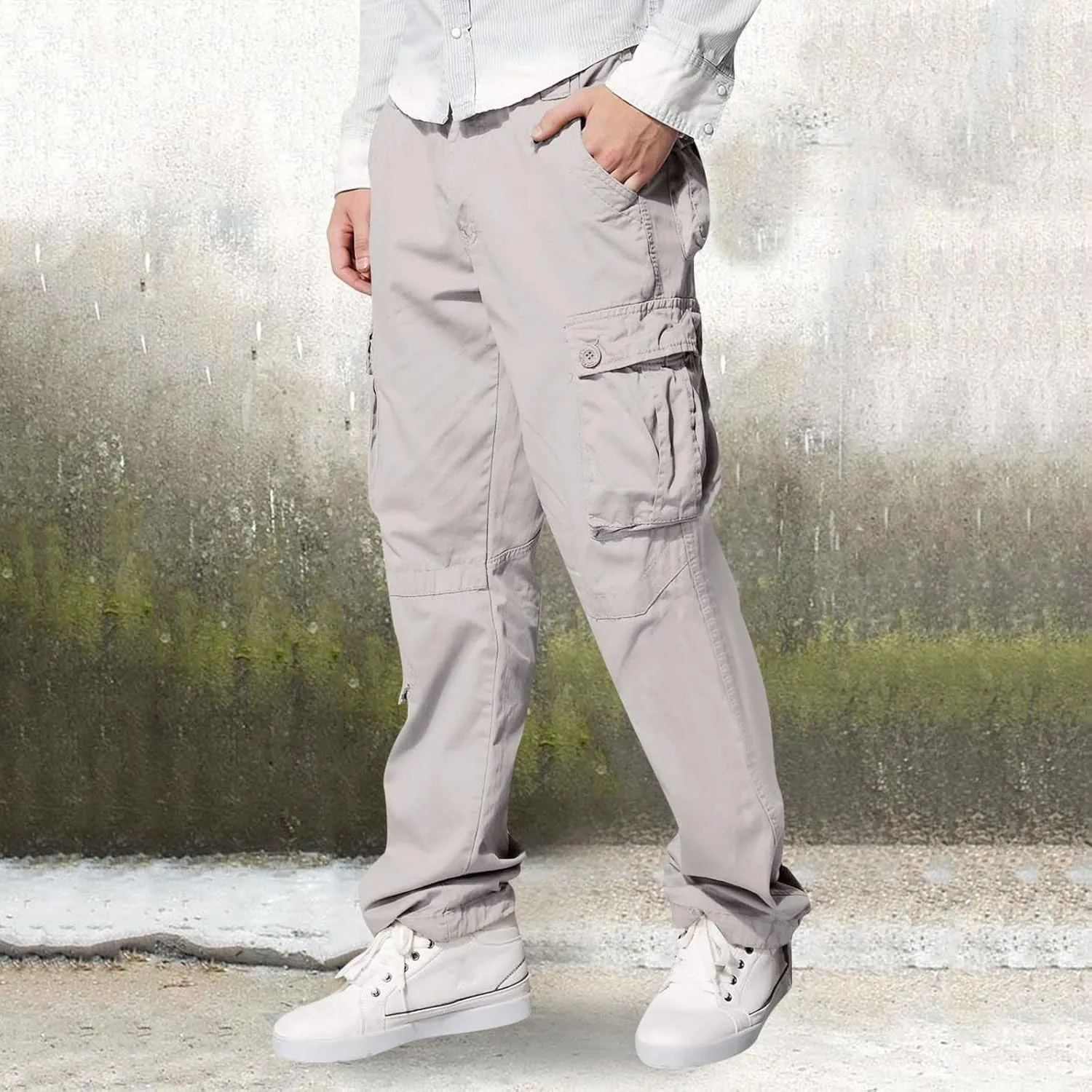 Men's Wild Cargo Pants Men's Casual Cargo Pants Military Army Camo Pants Combat Work Pants with 8 Pockets(No Belt) Men Pants