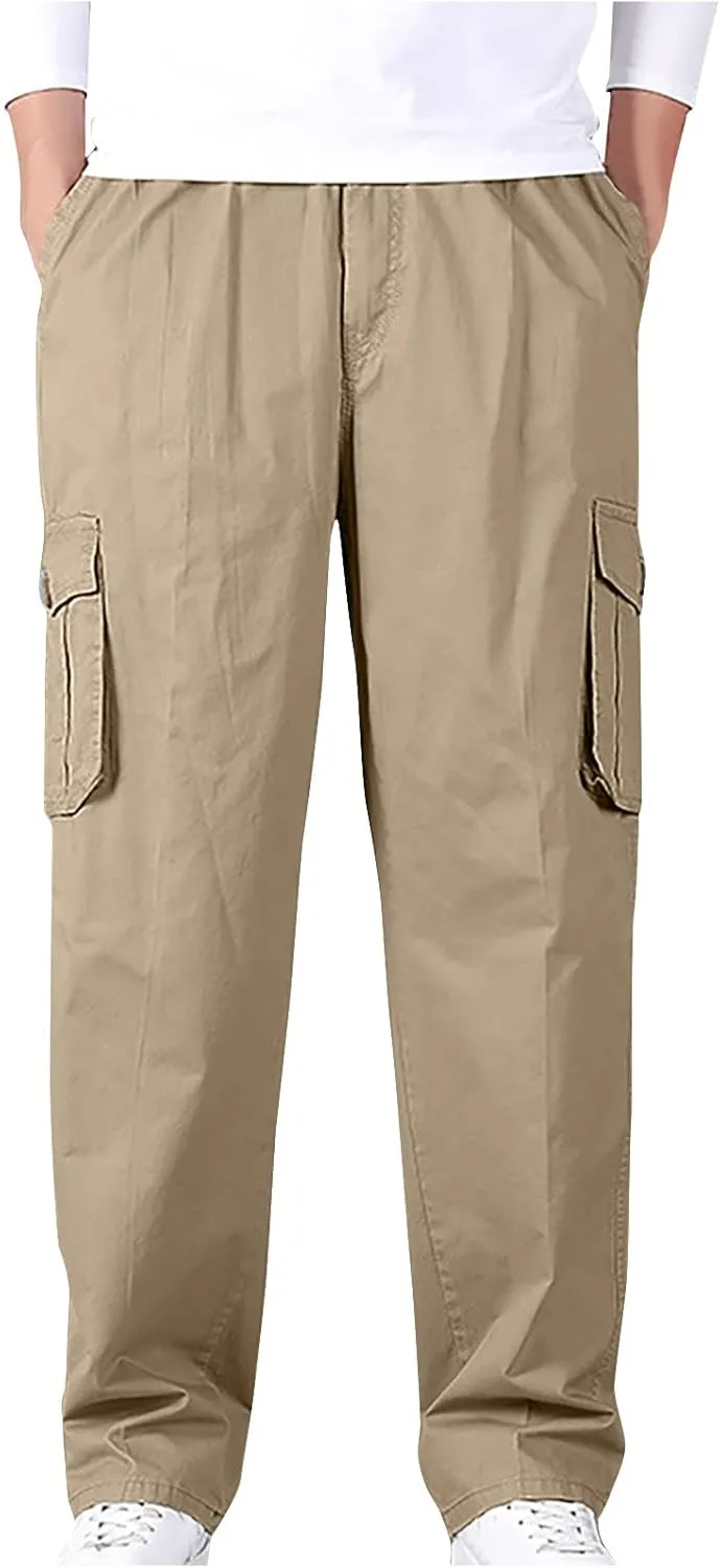 Muscularfit Plus Size Cargo Pants for Men Fashion Outdoor Cotton Multi Pockets Solid Straight Trouser Causal Loose Sweatpants