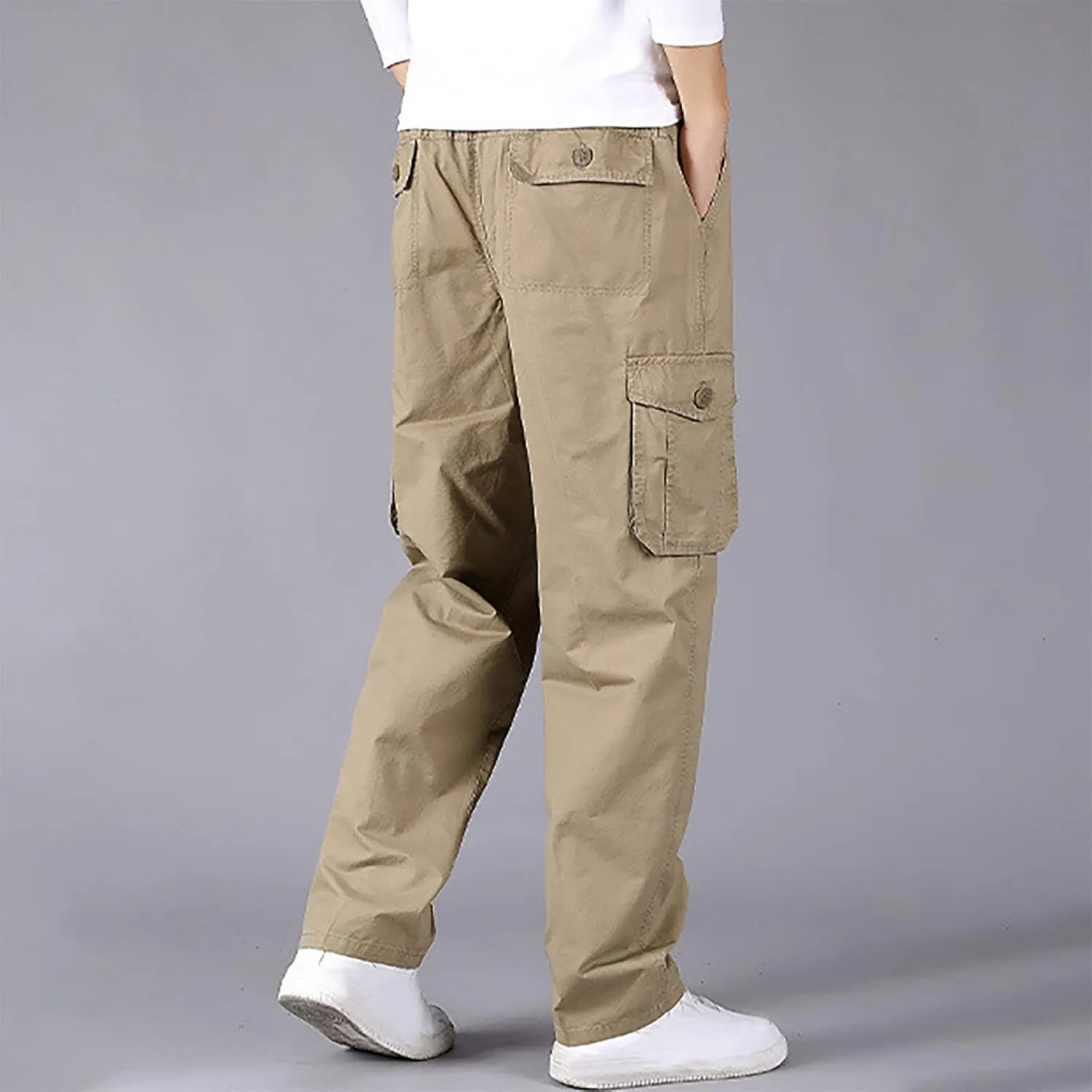 Muscularfit Plus Size Cargo Pants for Men Fashion Outdoor Cotton Multi Pockets Solid Straight Trouser Causal Loose Sweatpants