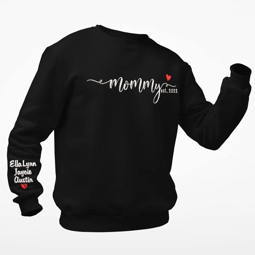 NAZENTI Custom Embroidered Grandma Sweatshirt with Kids Name on Sleeve, Mother's Day Shirt Gifts, Embroidered Mama Sweatshirt