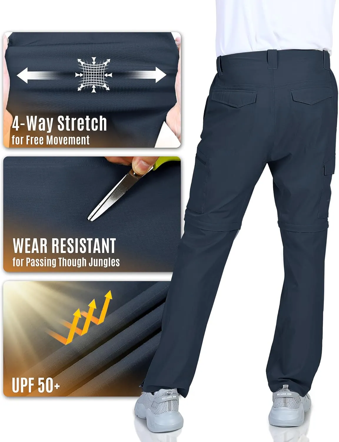 Outdoor Ventures Mens Hiking Pants Lightweight Quick Dry Convertible Pants, Stretch Zip-Off Cargo Pants for Travel Fishing