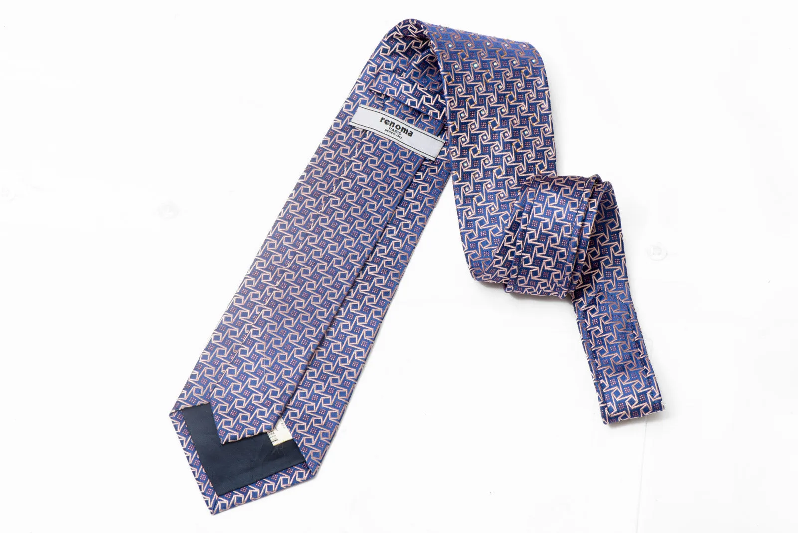 Pink Geometric On Blue Rhinestone Silk Tie With Pink Sparkles