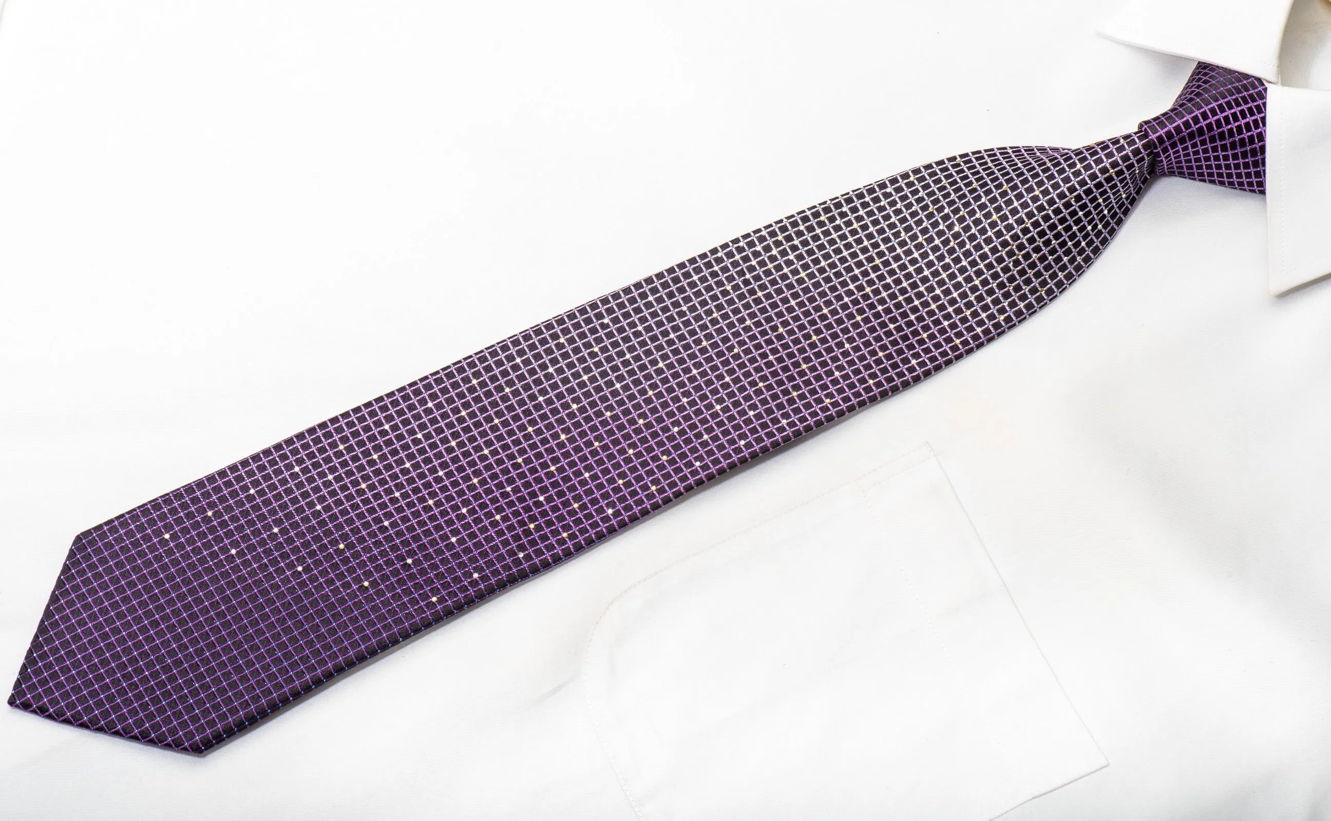 Premierlux Men's Silk Rhinestone Tie Lattice On Purple With Blue Sparkles