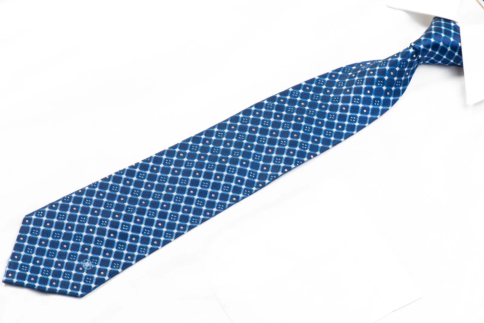 Renoma Rhinestone Silk Necktie Trellis On Blue With Sparkles