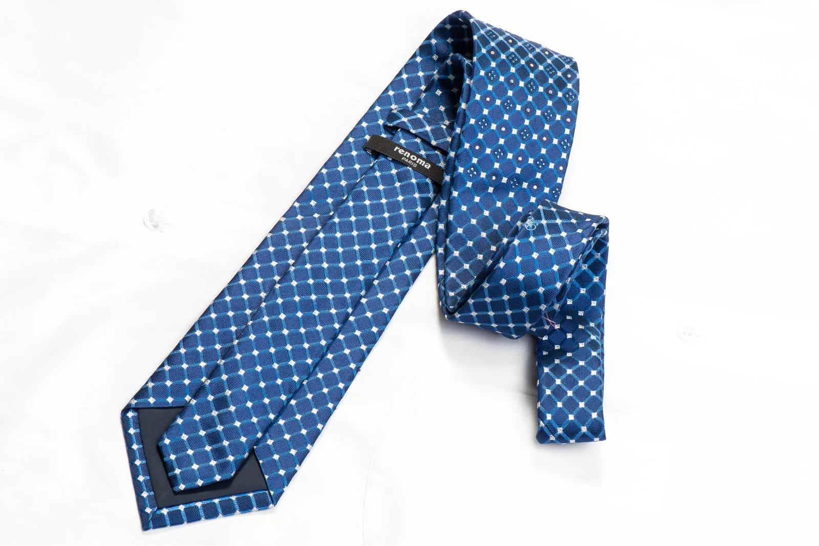 Renoma Rhinestone Silk Necktie Trellis On Blue With Sparkles