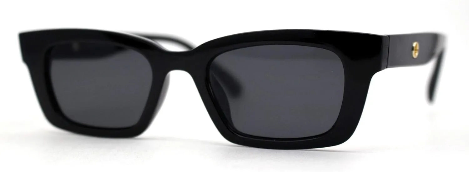 SA106 Retro 1990s Rectangle Cat Eye Vintage Sunglasses All Black