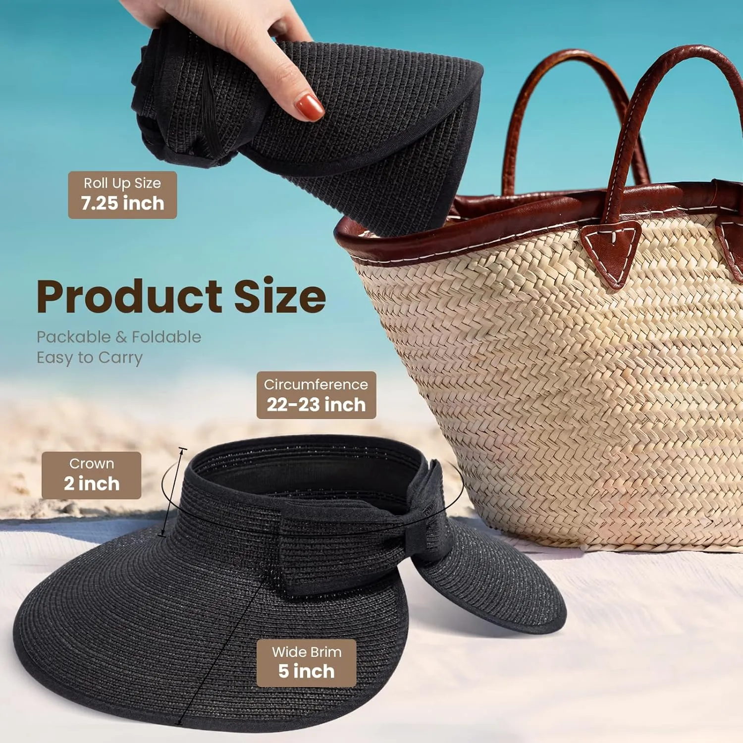 Sun Visors for Women Wide Brim Straw Hat Women Beach Visor Hats for Women Uv Protection Foldable Sun Hat Women Beach Hat