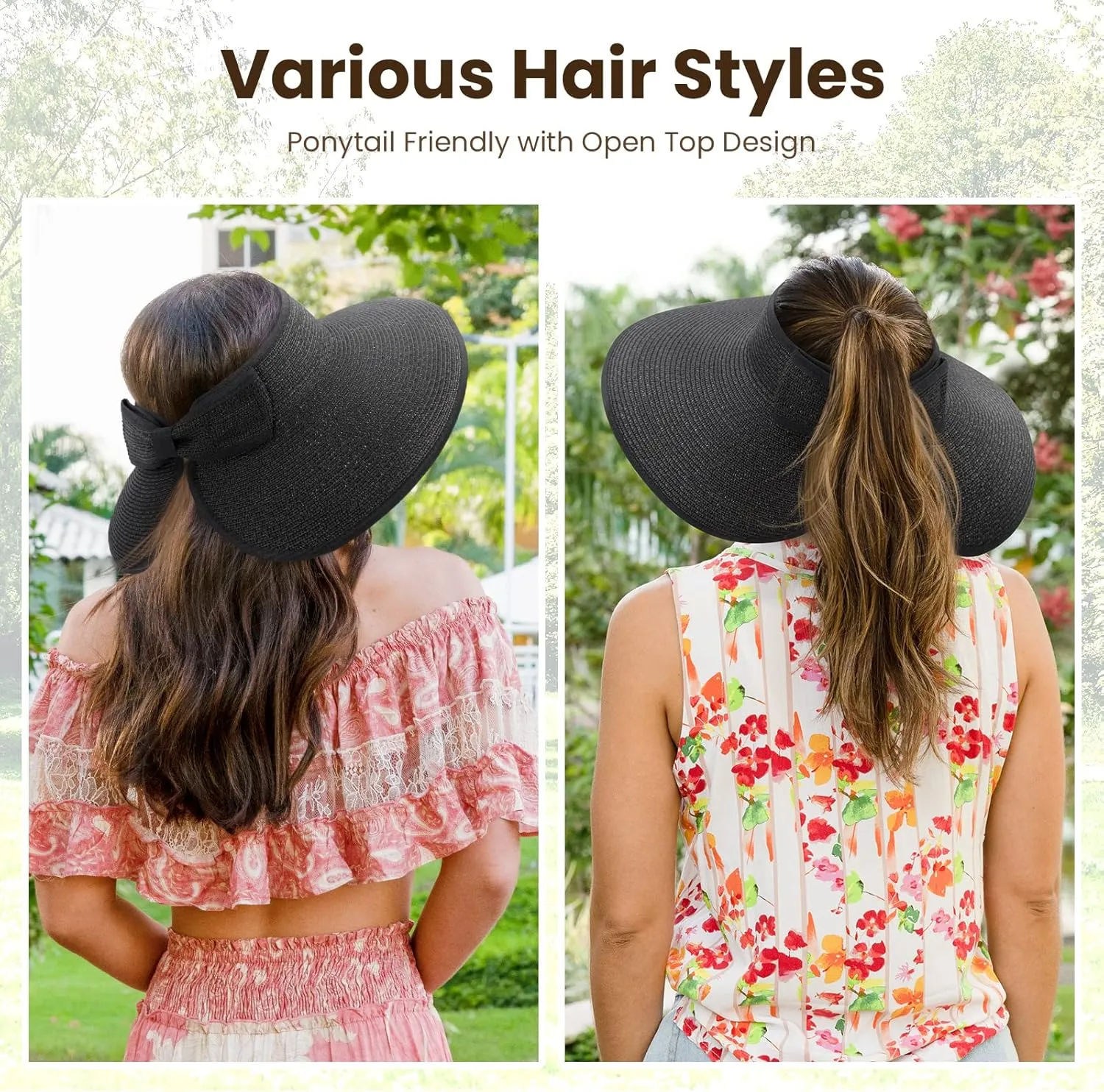 Sun Visors for Women Wide Brim Straw Hat Women Beach Visor Hats for Women Uv Protection Foldable Sun Hat Women Beach Hat