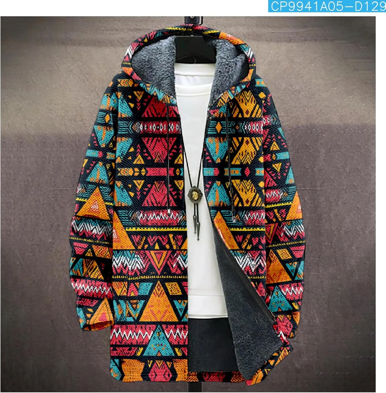 Winter Jackets for Men Thickened Hoodies Long Sleeve Prints Fashion Zip Up Vintage Long Cotton Coats