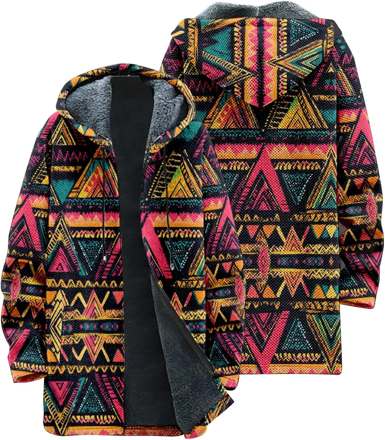Winter Jackets for Men Thickened Hoodies Long Sleeve Prints Fashion Zip Up Vintage Long Cotton Coats