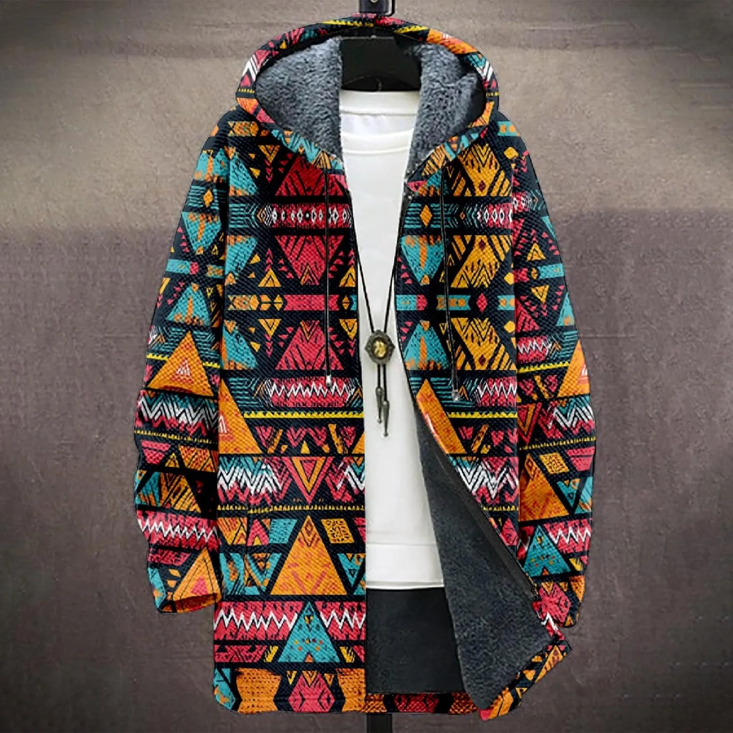 Winter Jackets for Men Thickened Hoodies Long Sleeve Prints Fashion Zip Up Vintage Long Cotton Coats