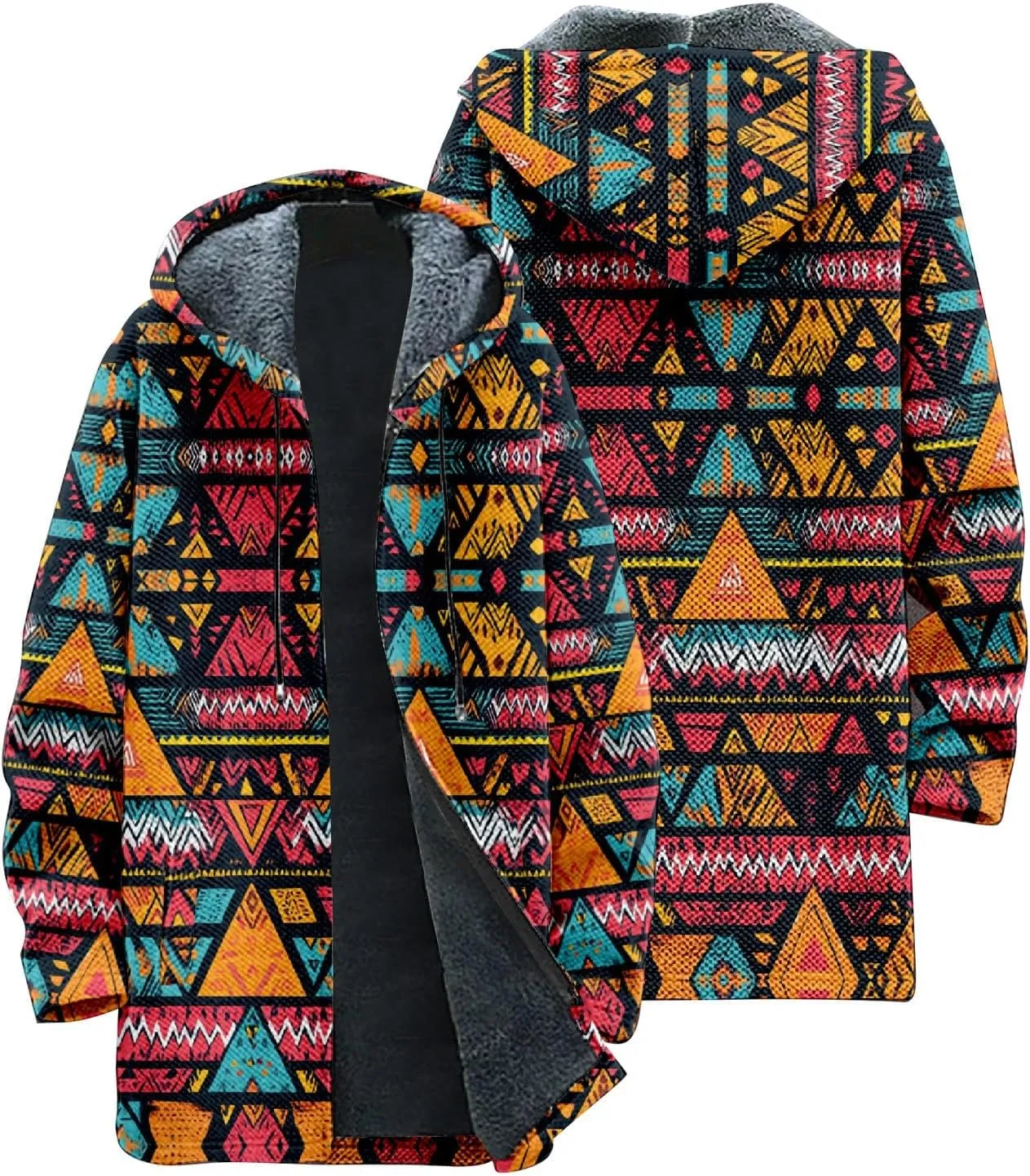 Winter Jackets for Men Thickened Hoodies Long Sleeve Prints Fashion Zip Up Vintage Long Cotton Coats