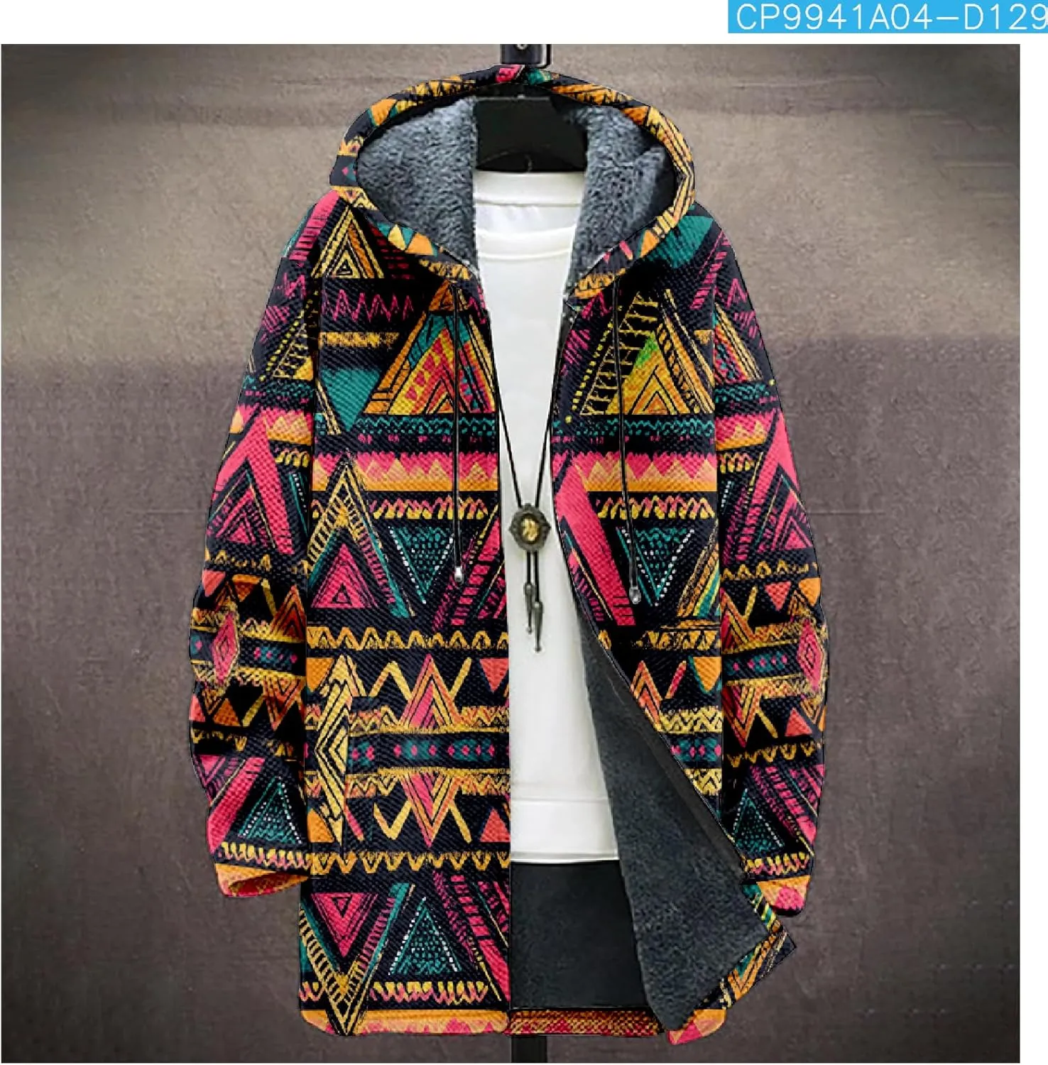 Winter Jackets for Men Thickened Hoodies Long Sleeve Prints Fashion Zip Up Vintage Long Cotton Coats