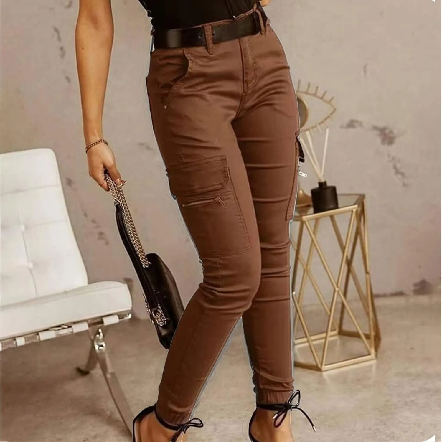 Women's Stretchy Tactical Cargo Pants High Waisted Casual Joggers Plus Size Skinny Trousers Cargo Pants with 6 Pockets