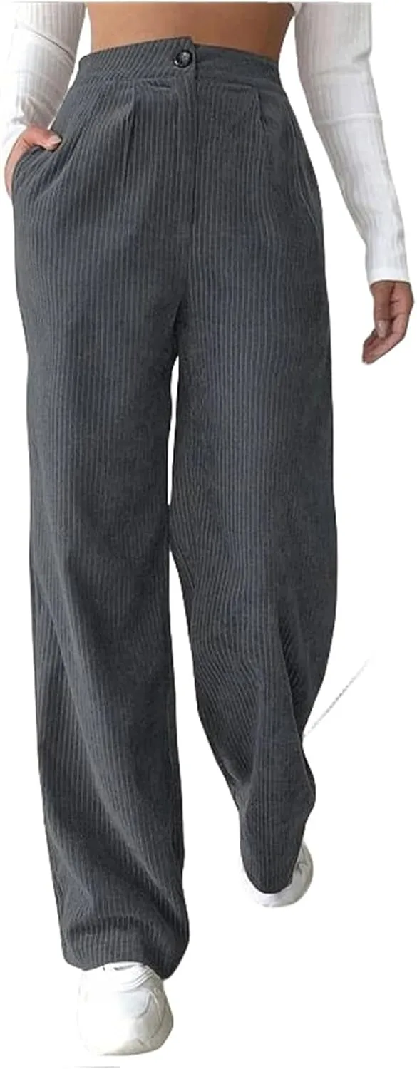 Womens Wide Leg Pants Corduroy High Waist Retro Straight Leg Trousers Casual Work Sweatpants Bottom Spring Fall Trendy